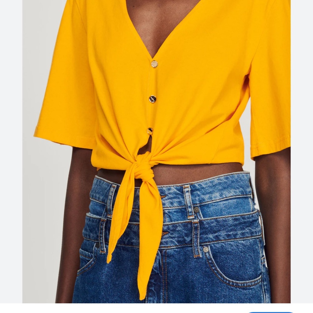 Sandro Yellow Button-Down Tie-Front Shirt